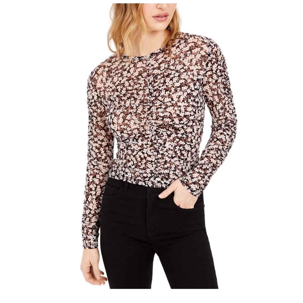 BarIII Floral Print Ruched Top